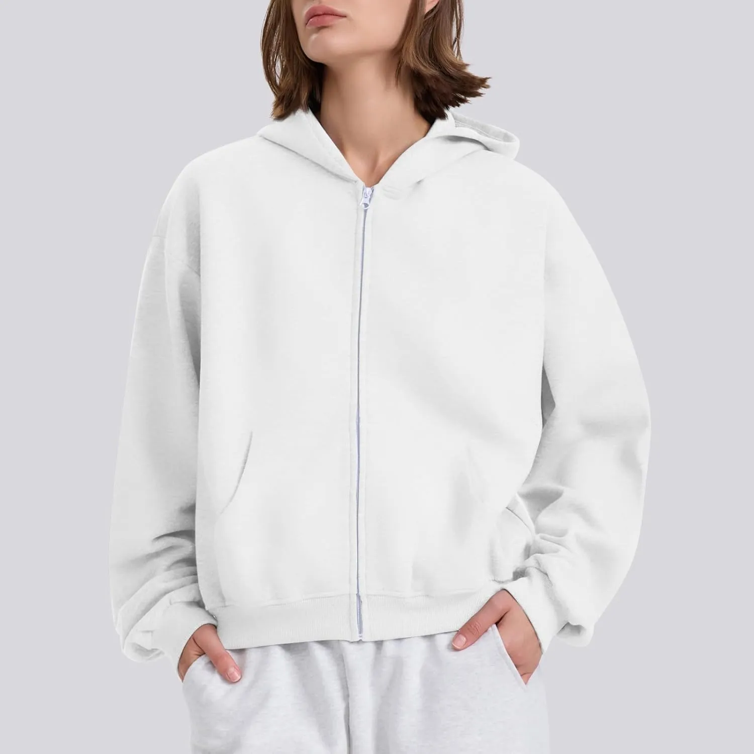 fanmpghleoo Fleece Hoodie Women Plain Oversized Zip Up Hooded Sweatshirt Y2k Zipper Comfy Hoodies Athletic Cropped Jackets