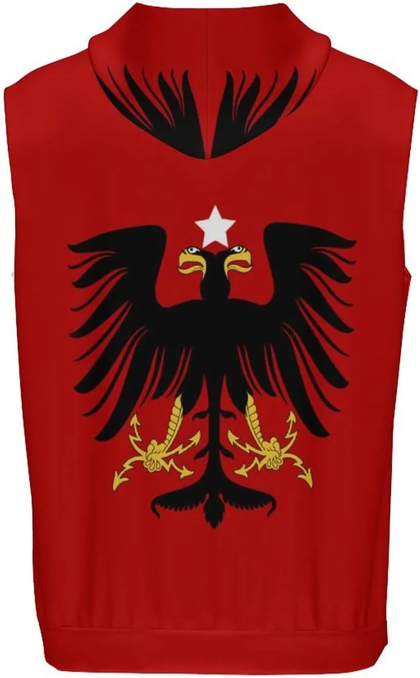 Flag Of Albania Men's Workout Tank Tops Sleeveless Running Shirts With Hoodie Workout Hooded