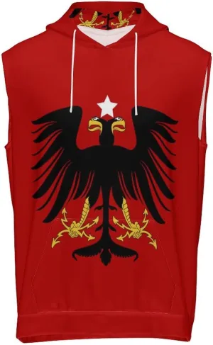 Flag Of Albania Men's Workout Tank Tops Sleeveless Running Shirts With Hoodie Workout Hooded