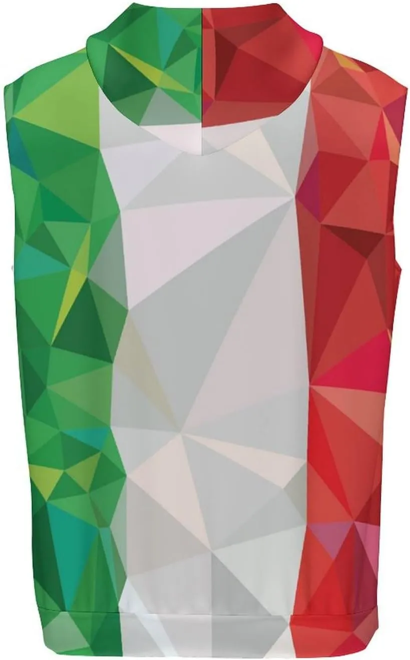 Flag of Italy Low Poly Men's Workout Tank Tops Sleeveless Running Shirts With Hoodie Workout Hooded