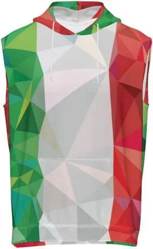 Flag of Italy Low Poly Men's Workout Tank Tops Sleeveless Running Shirts With Hoodie Workout Hooded