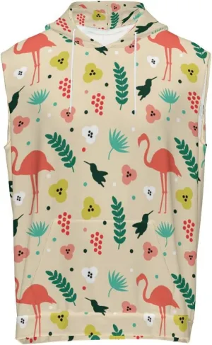 Flamingo Bird And Flower Men's Workout Tank Tops Sleeveless Running Shirts With Hoodie Workout Hooded