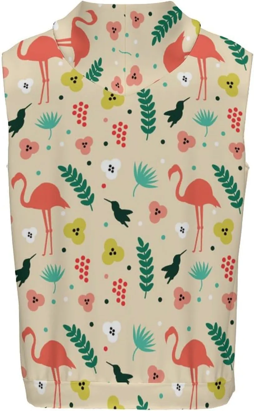 Flamingo Bird And Flower Men's Workout Tank Tops Sleeveless Running Shirts With Hoodie Workout Hooded
