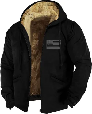 Fleece Jacket Men,Sherpa Warm Lined Winter Jackets Full Zip Men Big And Tall Hoodie Plain Plus Size Hiking Coats