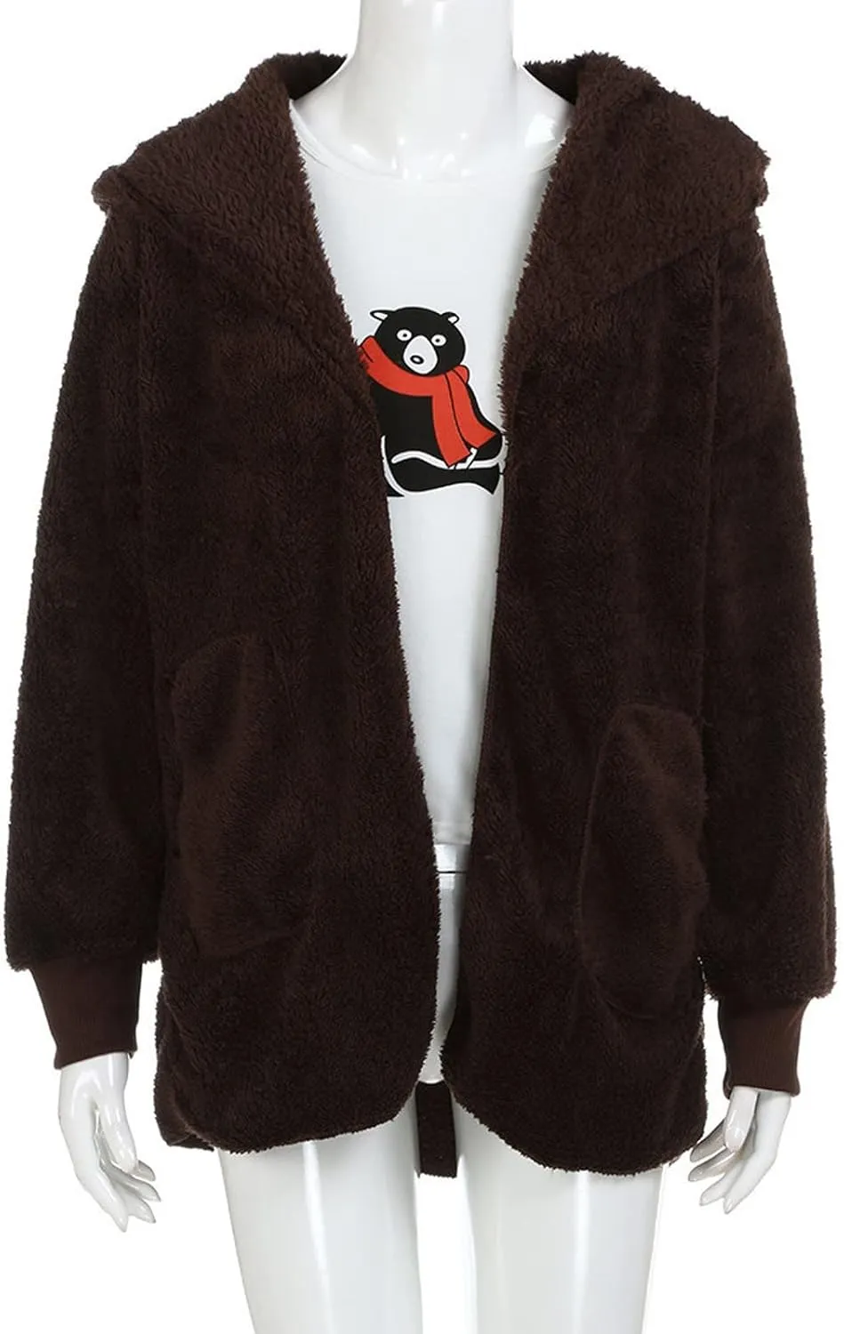 Fleece Jacket Women Fuzzy Sherpa Oversized Open Front Hooded Cardigan Fluffy Sweaters Winter Coats with Pockets