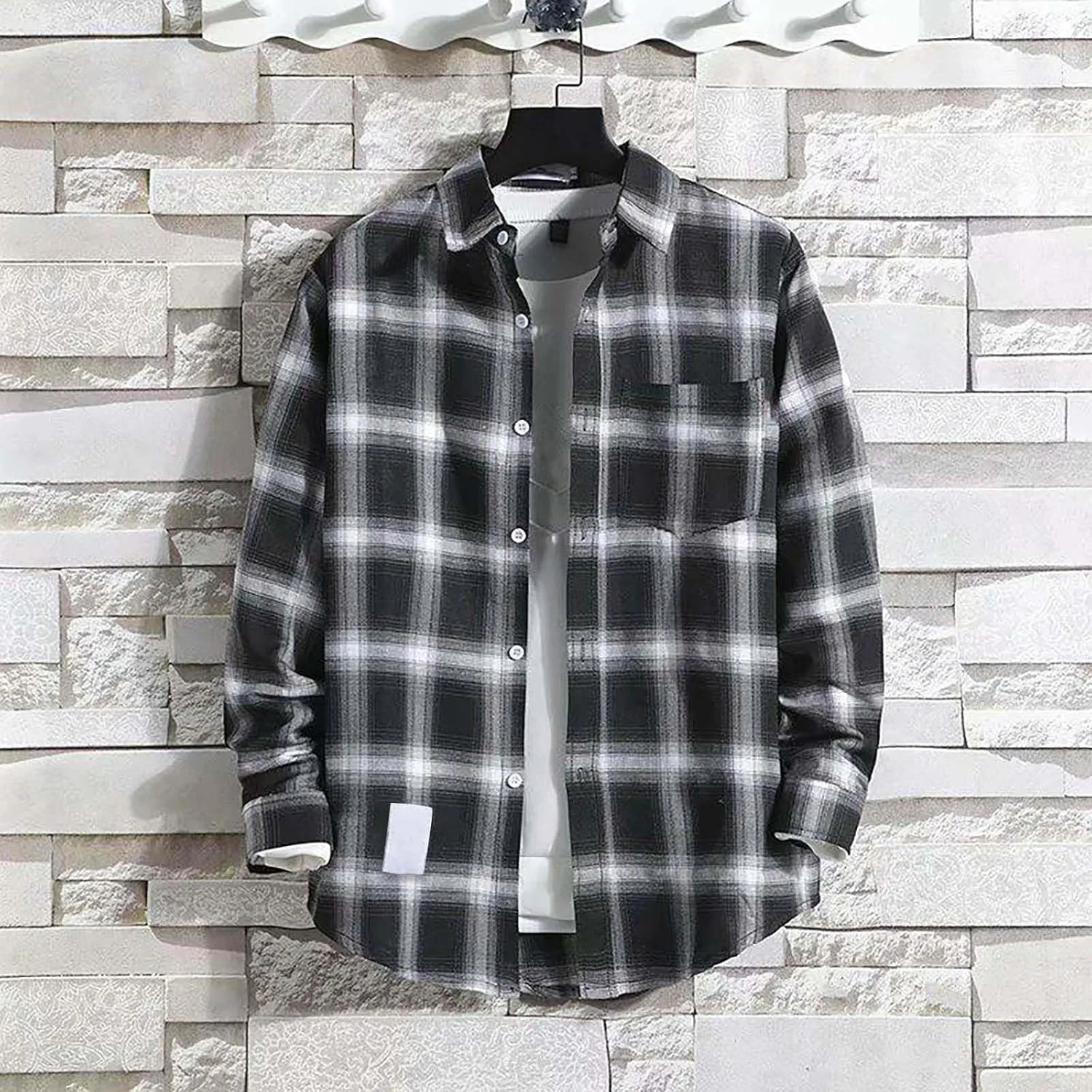 Fleece Plaid Flannel Jacket Button Long Sleeve Shirt Tops Men's Cardigan Long Sleeve Button Up Fleece Plaid Shirts