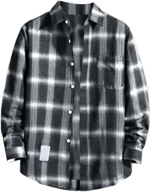 Fleece Plaid Flannel Jacket Button Long Sleeve Shirt Tops Men's Cardigan Long Sleeve Button Up Fleece Plaid Shirts