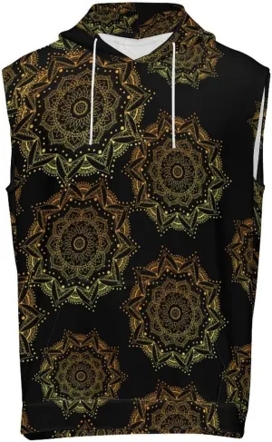 Flower Mandala Men's Workout Tank Tops Sleeveless Running Shirts With Hoodie Workout Hooded