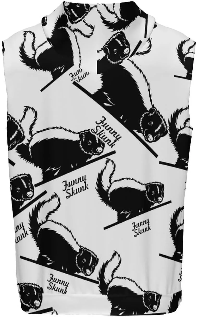 Funny Skunk Men's Workout Tank Tops Sleeveless Running Shirts With Hoodie Workout Hooded