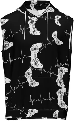 Gaming Heartbeat Men's Workout Tank Tops Sleeveless Running Shirts With Hoodie Workout Hooded