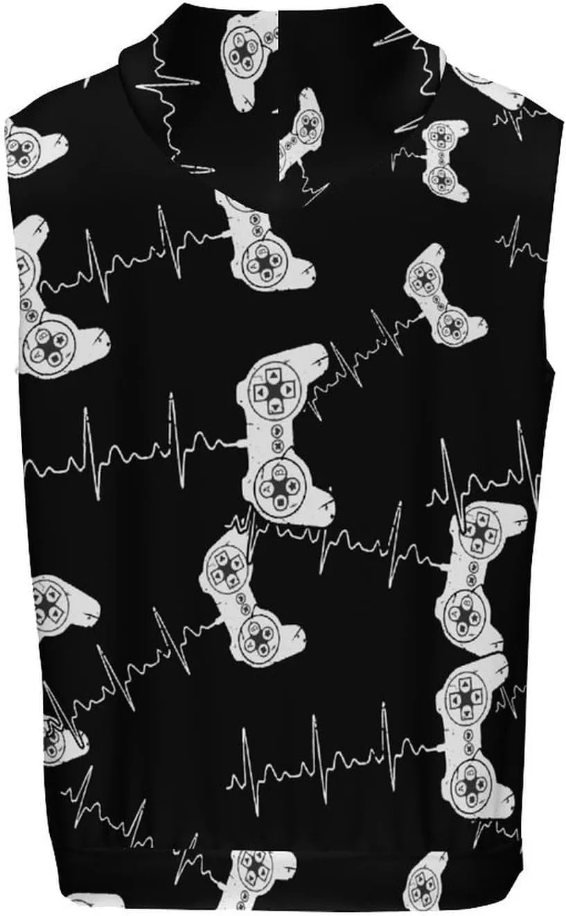 Gaming Heartbeat Men's Workout Tank Tops Sleeveless Running Shirts With Hoodie Workout Hooded