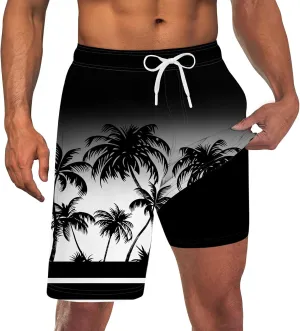 Goodstoworld Men's Funny Swim Trunks with Compression Liner 2 in 1 Quick-Dry 9" Stretch Shorts with Three Pockets
