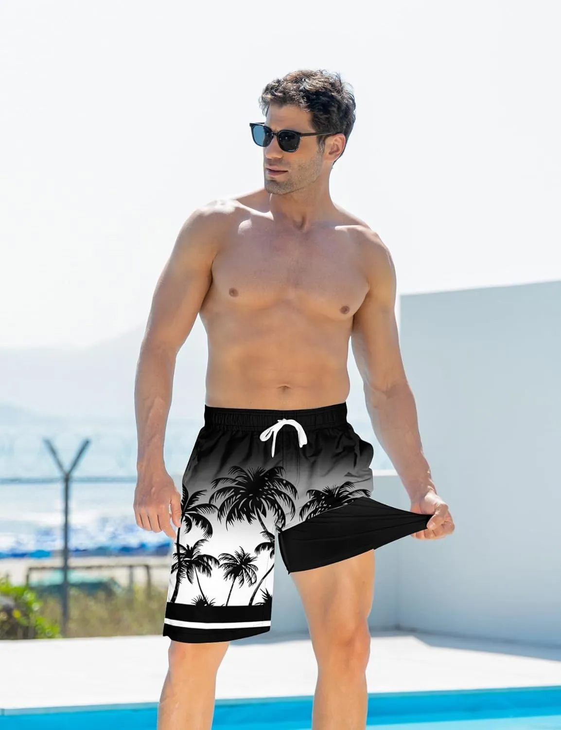 Goodstoworld Men's Funny Swim Trunks with Compression Liner 2 in 1 Quick-Dry 9" Stretch Shorts with Three Pockets
