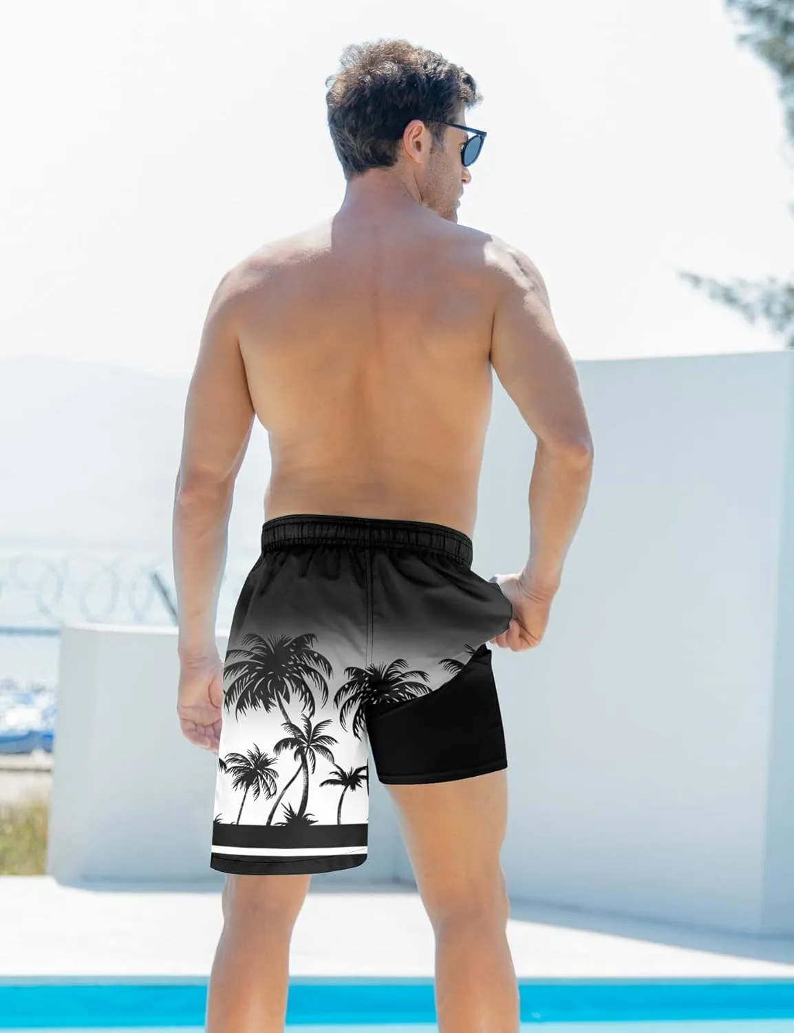 Goodstoworld Men's Funny Swim Trunks with Compression Liner 2 in 1 Quick-Dry 9" Stretch Shorts with Three Pockets