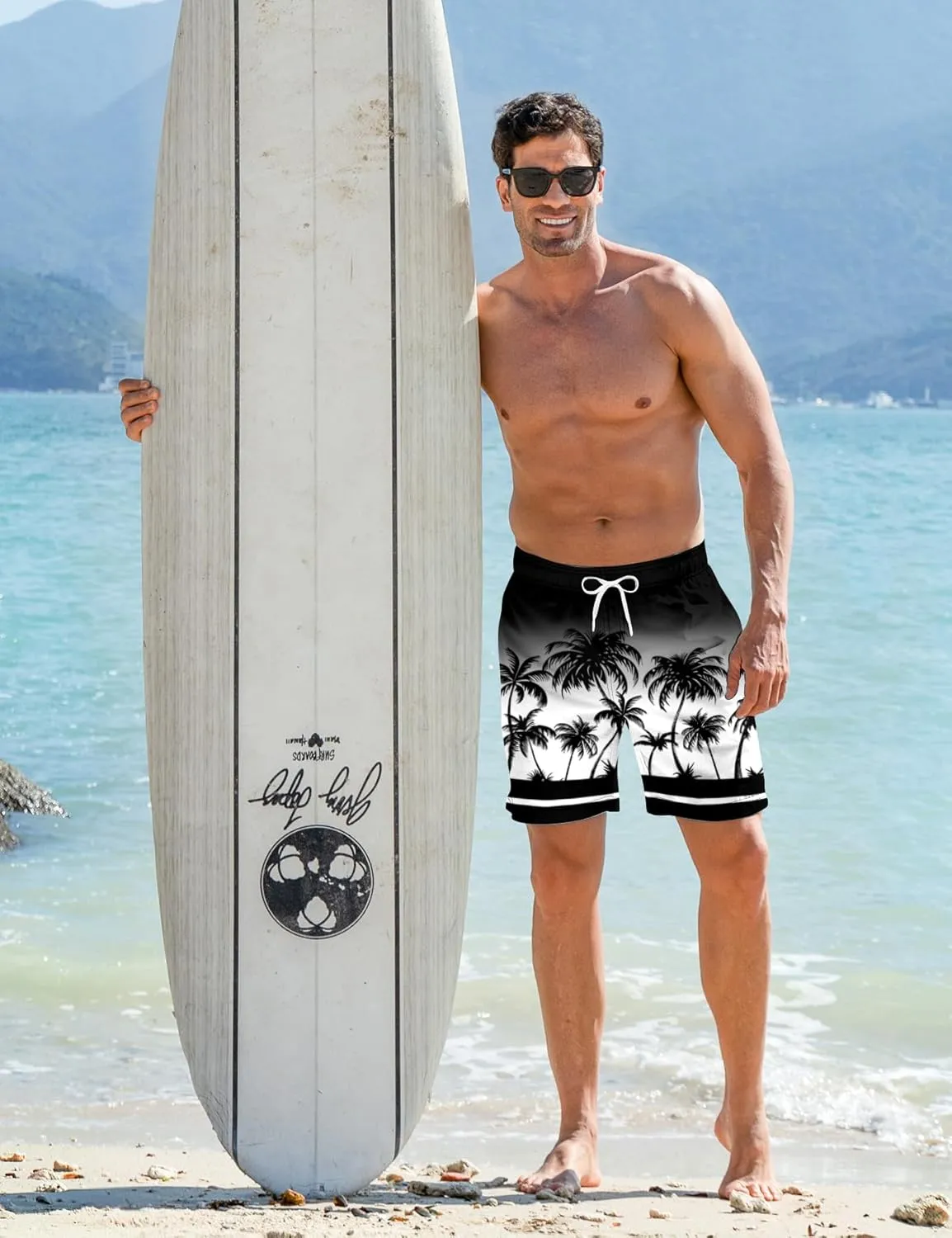 Goodstoworld Men's Funny Swim Trunks with Compression Liner 2 in 1 Quick-Dry 9" Stretch Shorts with Three Pockets