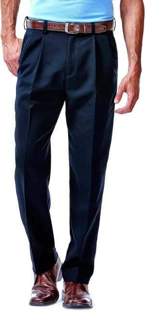 Haggar Men's Cool 18 Classic Fit Pleat Front Hidden Expandable Waistband Pant