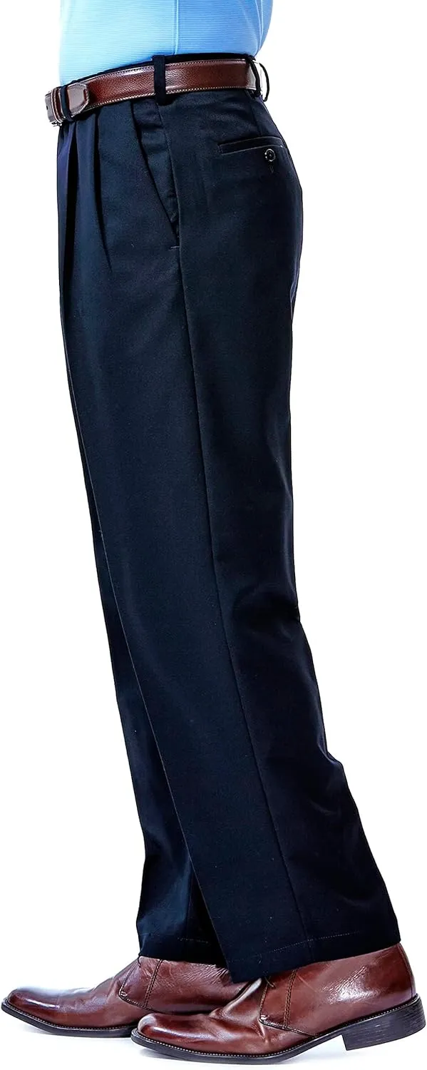 Haggar Men's Cool 18 Classic Fit Pleat Front Hidden Expandable Waistband Pant