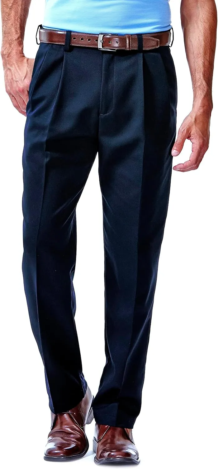 Haggar Men's Cool 18 Classic Fit Pleat Front Hidden Expandable Waistband Pant