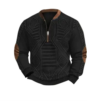 Half Zip Pullover Vintage Long Sleeve Sweatshirt Elbow Patch Sweatshirt Fashion Hoodless Western Top