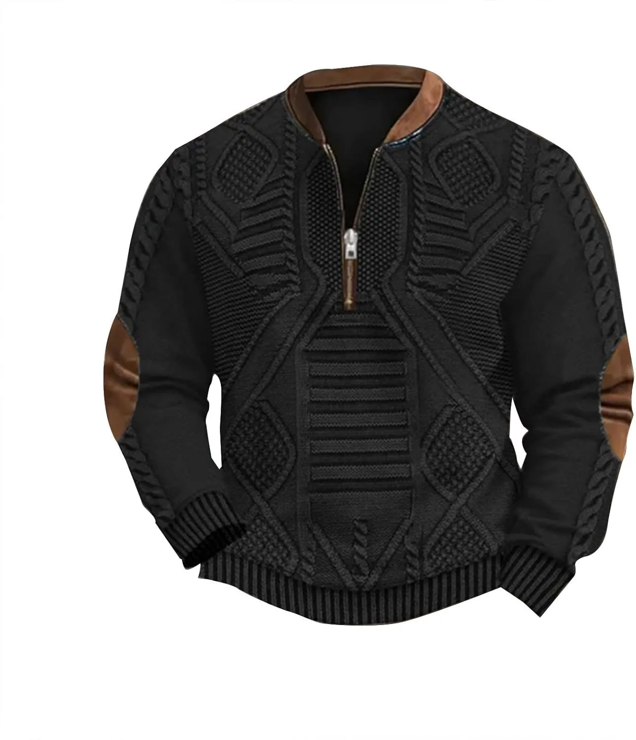 Half Zip Pullover Vintage Long Sleeve Sweatshirt Elbow Patch Sweatshirt Fashion Hoodless Western Top