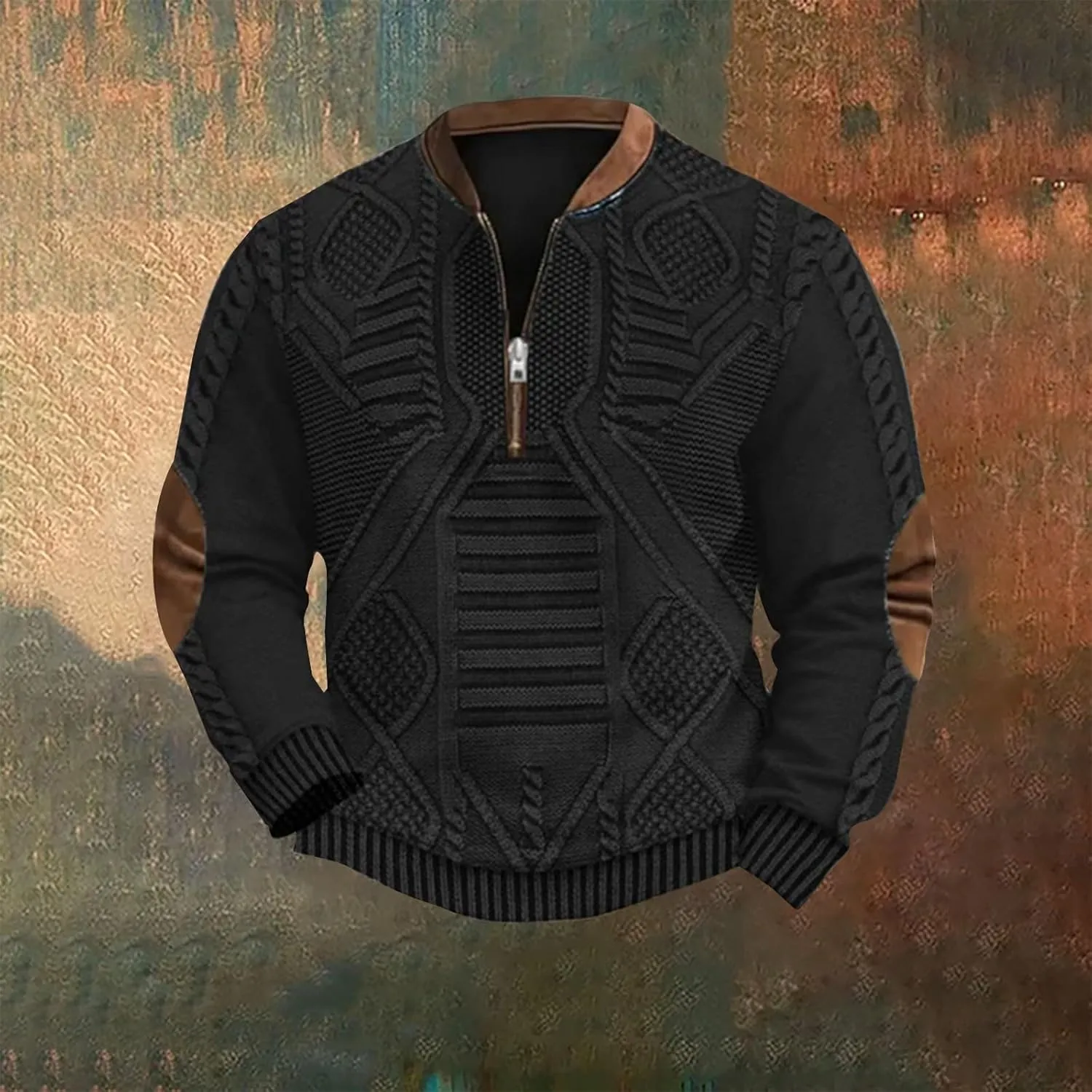 Half Zip Pullover Vintage Long Sleeve Sweatshirt Elbow Patch Sweatshirt Fashion Hoodless Western Top