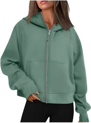 Half Zip Sweatshirt Women, Hoodie Women, Of The Day Today Only, Hoodies for Women Full Zip Cropped Fleece Oversized Sweatshirts Zip up Jackets Fashion Fall Outfits Clothes, Green,Small