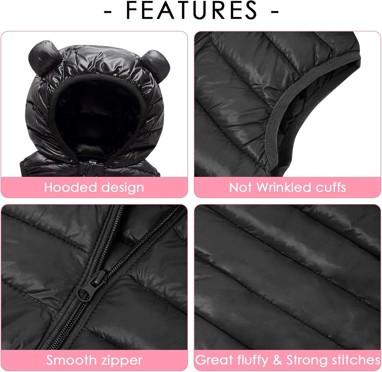 Happy Cherry Baby Boy Girls Quilted Sleeveless Jacket Hooded Puffer Vest Full Zip Waistcoat Ultra Light Gilet 2-7 Years
