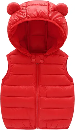 Happy Cherry Baby Boy Girls Quilted Sleeveless Jacket Hooded Puffer Vest Full Zip Waistcoat Ultra Light Gilet 2-7 Years