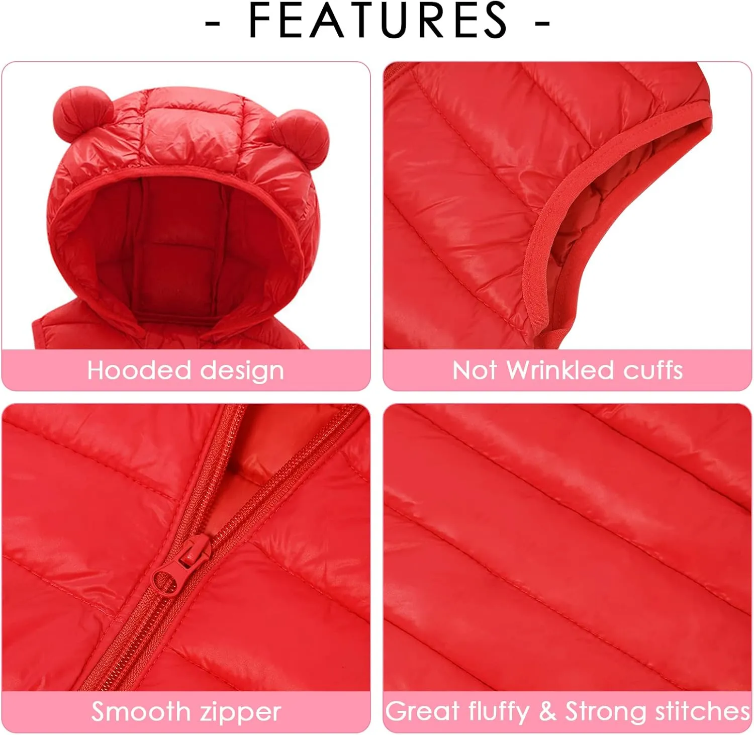 Happy Cherry Baby Boy Girls Quilted Sleeveless Jacket Hooded Puffer Vest Full Zip Waistcoat Ultra Light Gilet 2-7 Years