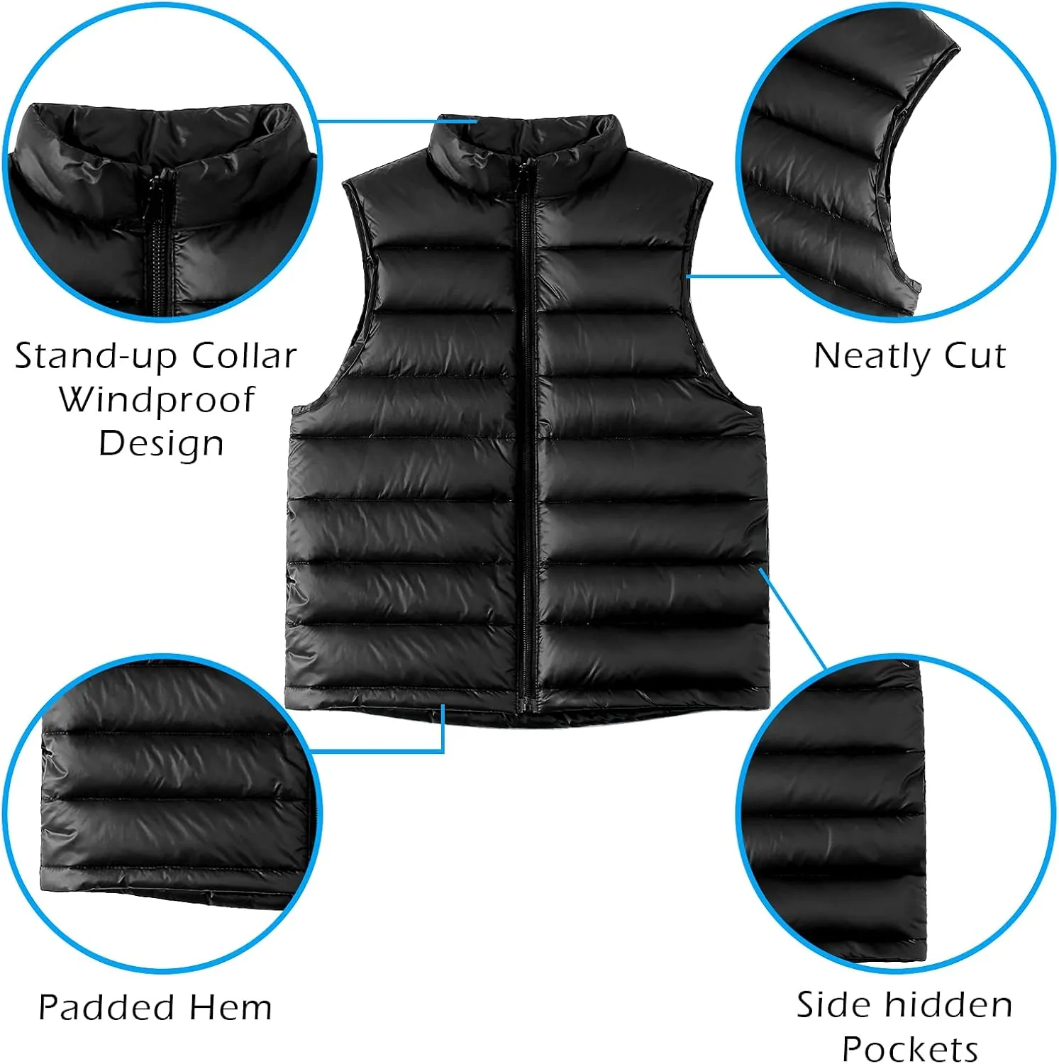 Happy Cherry Kids Winter Snow Puffer Down Vest Softshell Quilted Padded Sleeveless Jacket Ultra Light Waistcoat 4-12 Years