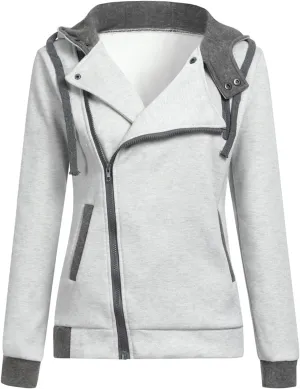 HGps8w Women's Winter Hoodies Asymmetrical Skew Zip Up Sherpa Fleece Warm Hooded Sweatshirt Jacket Coats