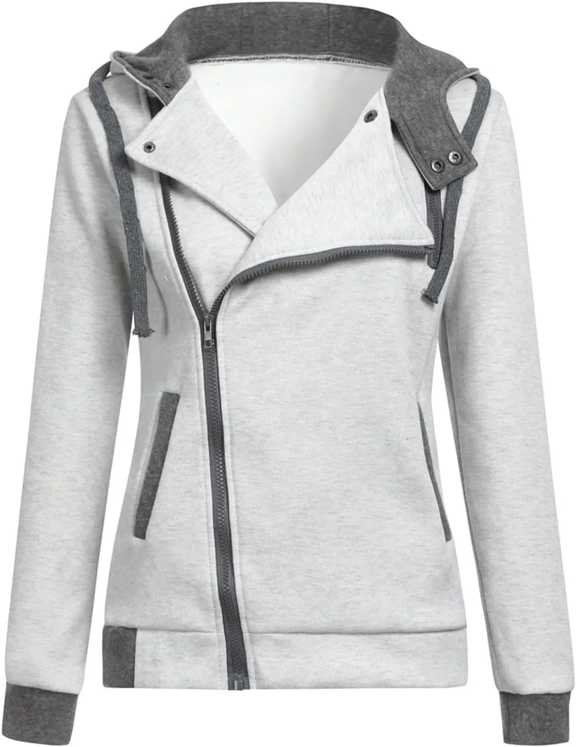 HGps8w Women's Winter Hoodies Asymmetrical Skew Zip Up Sherpa Fleece Warm Hooded Sweatshirt Jacket Coats