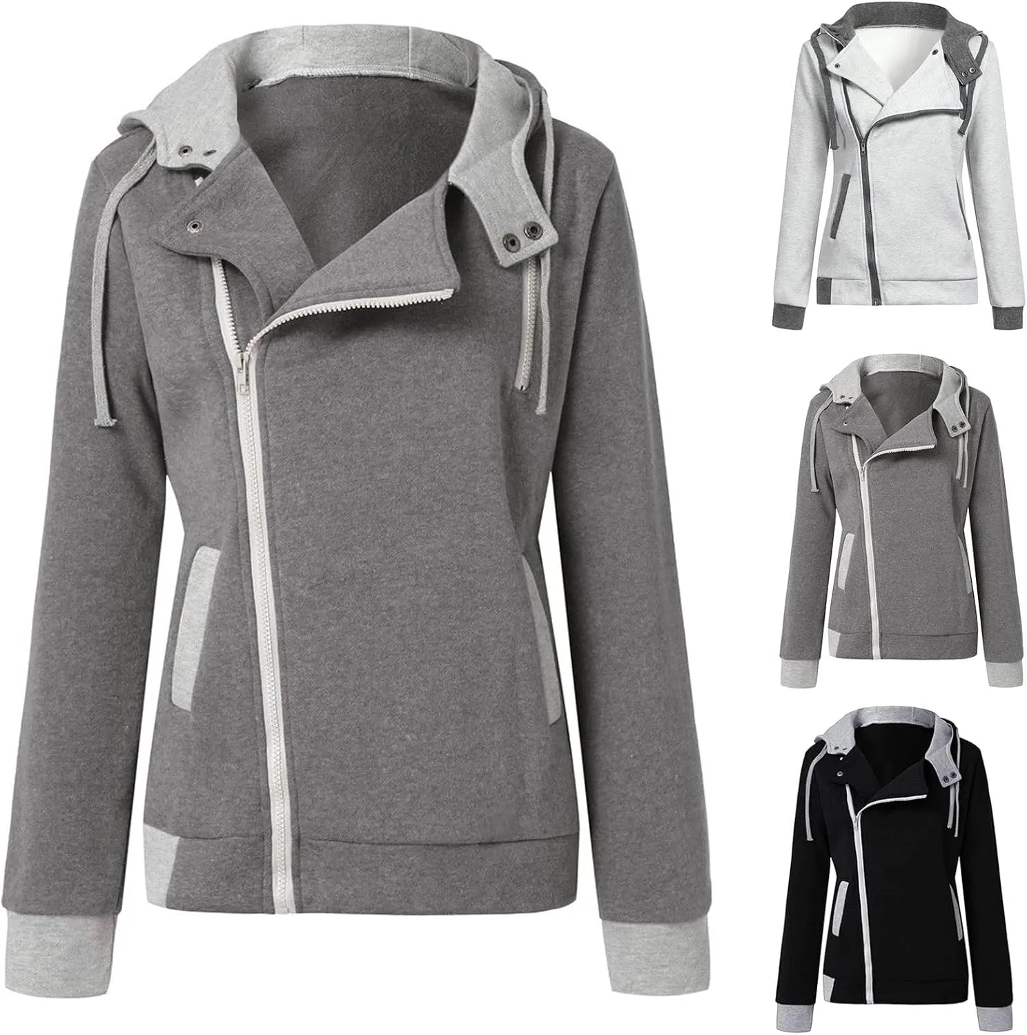 HGps8w Women's Winter Hoodies Asymmetrical Skew Zip Up Sherpa Fleece Warm Hooded Sweatshirt Jacket Coats