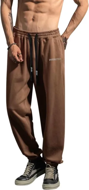 HHZ Men's Cotton Joggers Sweatpants Loose Baggy Gym Workout Yoga Lounge Pants with Elastic Bottom Straight Leg