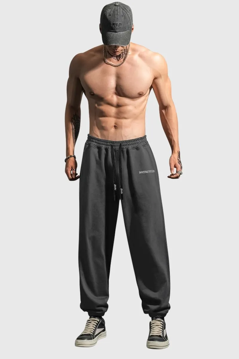 HHZ Men's Cotton Joggers Sweatpants Loose Baggy Gym Workout Yoga Lounge Pants with Elastic Bottom Straight Leg