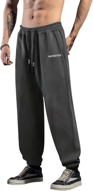 HHZ Men's Cotton Joggers Sweatpants Loose Baggy Gym Workout Yoga Lounge Pants with Elastic Bottom Straight Leg