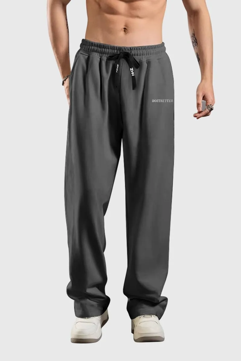HHZ Men's Cotton Loose Fit Sweapants Baggy Yoga Gym Workout Pants with Pockets Open Bottom Sweatpants Straight Wide Leg