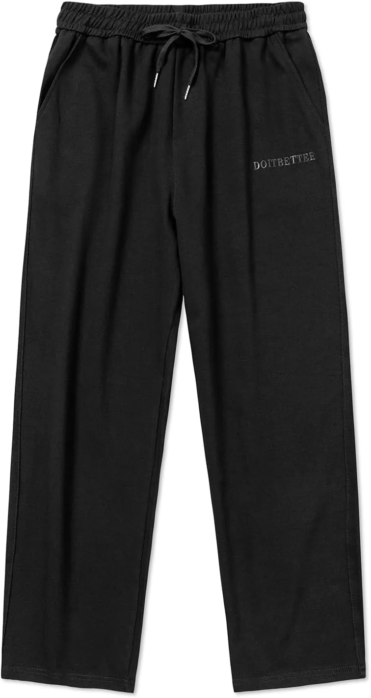 HHZ Men's Cotton Loose Fit Sweapants Baggy Yoga Gym Workout Pants with Pockets Open Bottom Sweatpants Straight Wide Leg