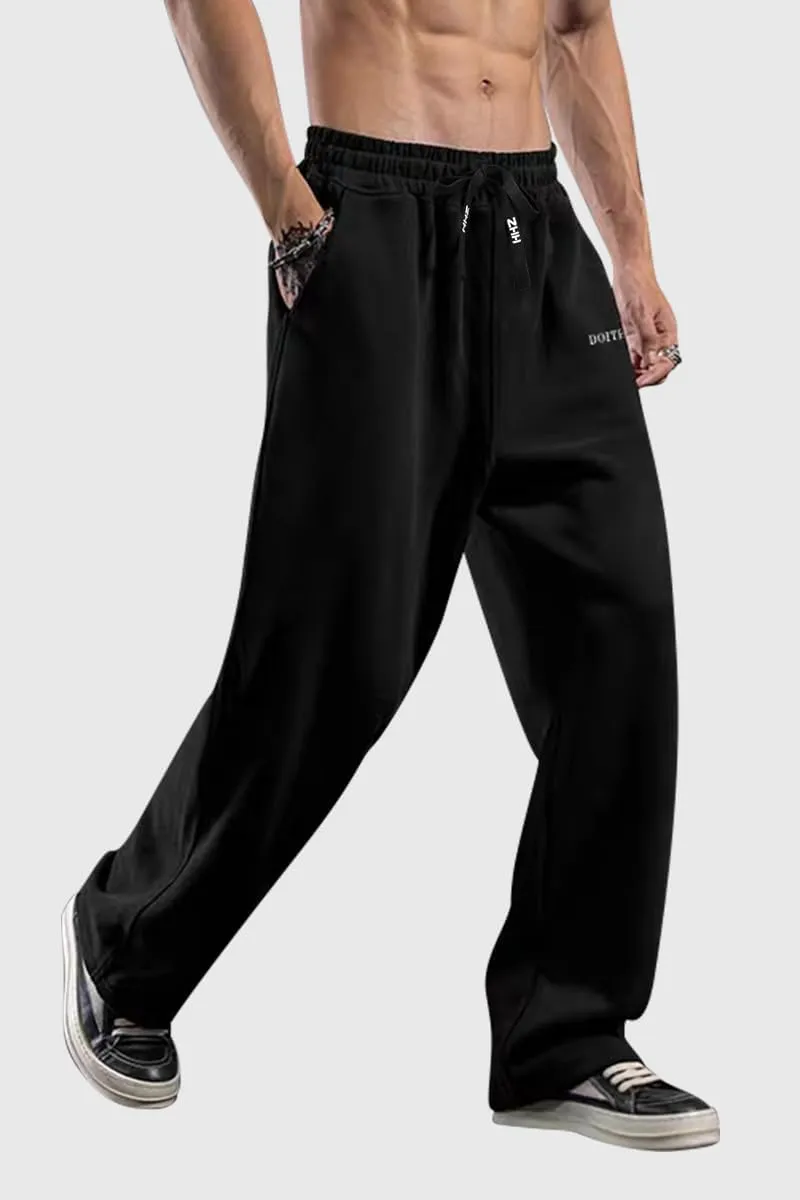 HHZ Men's Cotton Loose Fit Sweapants Baggy Yoga Gym Workout Pants with Pockets Open Bottom Sweatpants Straight Wide Leg