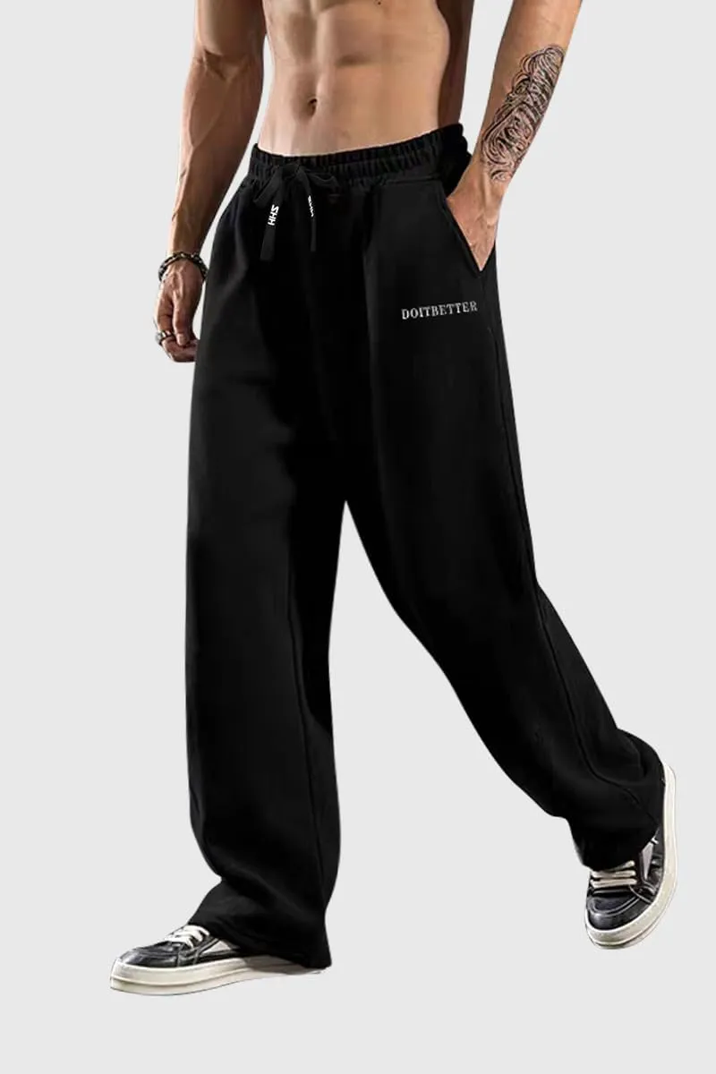 HHZ Men's Cotton Loose Fit Sweapants Baggy Yoga Gym Workout Pants with Pockets Open Bottom Sweatpants Straight Wide Leg