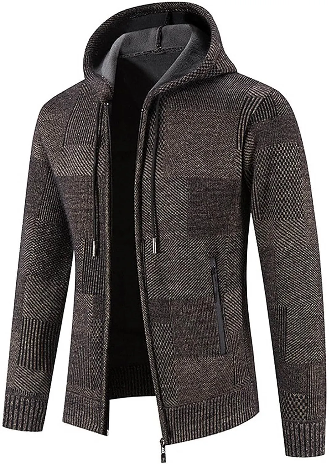 Hooded Fleece Jacket for Men Fashion Autumn Winter Thermal Coats Long Sleeve Slim Fit Sweater Cardigan Jackets
