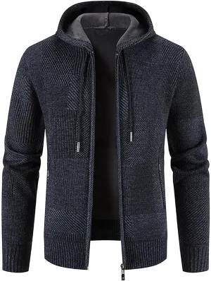 Hooded Fleece Jacket for Men Fashion Autumn Winter Thermal Coats Long Sleeve Slim Fit Sweater Cardigan Jackets