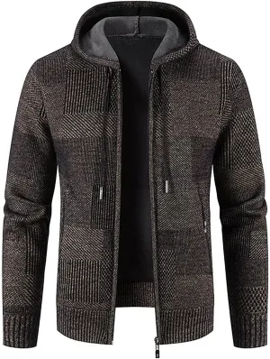 Hooded Fleece Jacket for Men Fashion Autumn Winter Thermal Coats Long Sleeve Slim Fit Sweater Cardigan Jackets