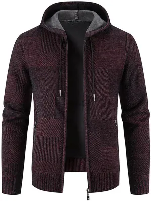 Hooded Fleece Jacket for Men Fashion Autumn Winter Thermal Coats Long Sleeve Slim Fit Sweater Cardigan Jackets