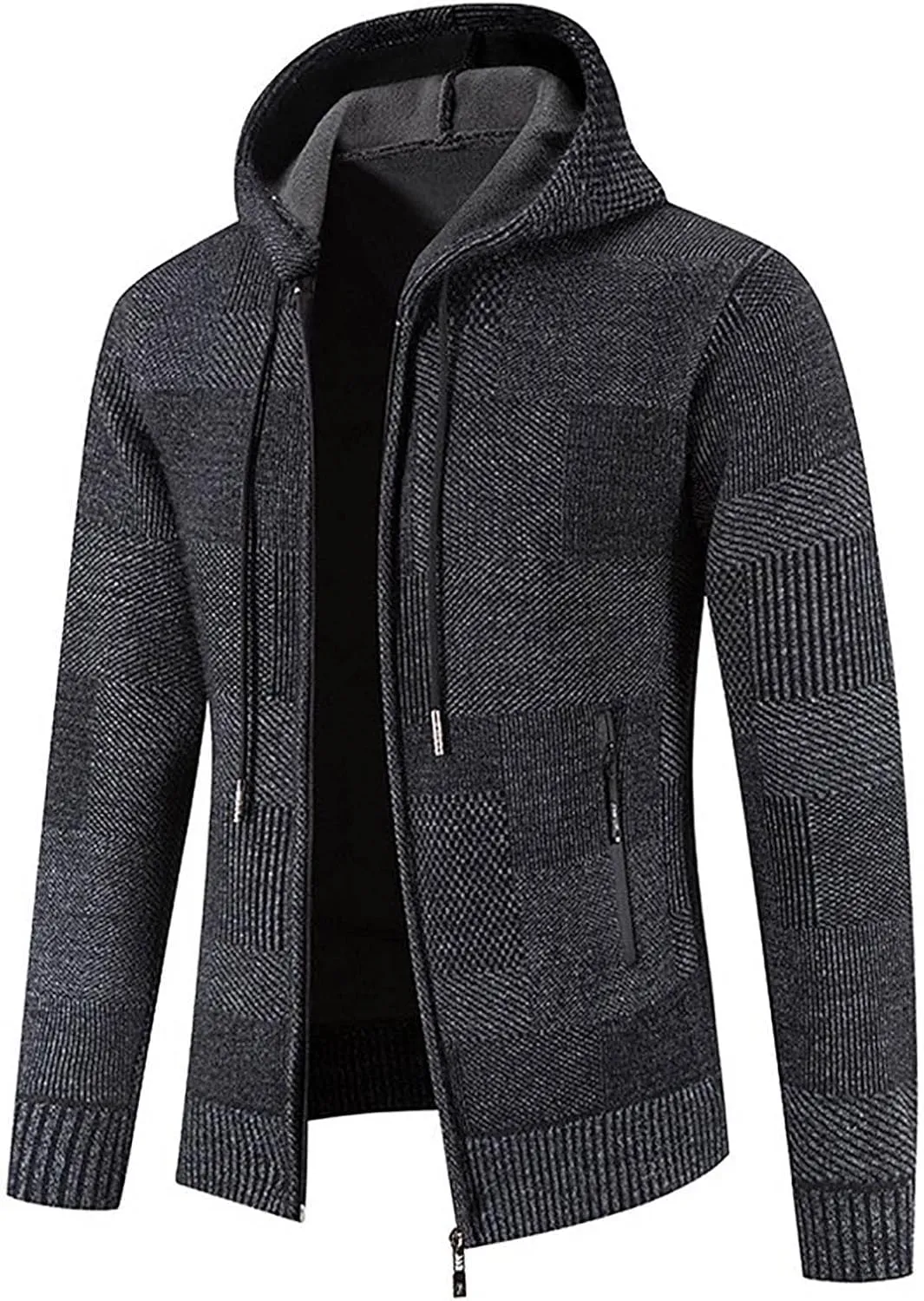 Hooded Fleece Jacket for Men Fashion Autumn Winter Thermal Coats Long Sleeve Slim Fit Sweater Cardigan Jackets