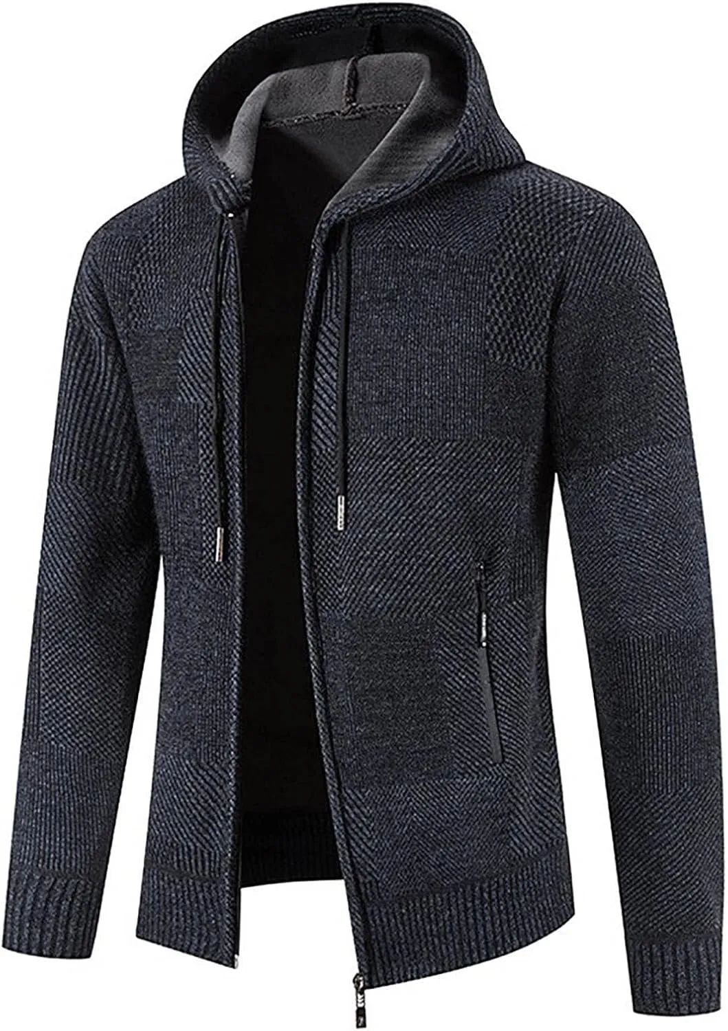 Hooded Fleece Jacket for Men Fashion Autumn Winter Thermal Coats Long Sleeve Slim Fit Sweater Cardigan Jackets