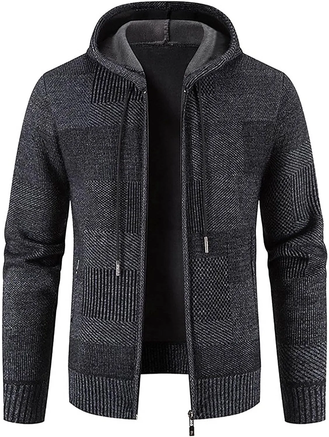 Hooded Fleece Jacket for Men Fashion Autumn Winter Thermal Coats Long Sleeve Slim Fit Sweater Cardigan Jackets