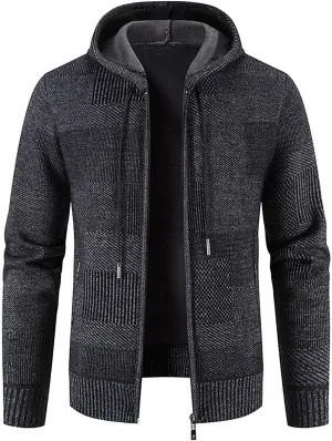 Hooded Fleece Jacket for Men Fashion Autumn Winter Thermal Coats Long Sleeve Slim Fit Sweater Cardigan Jackets