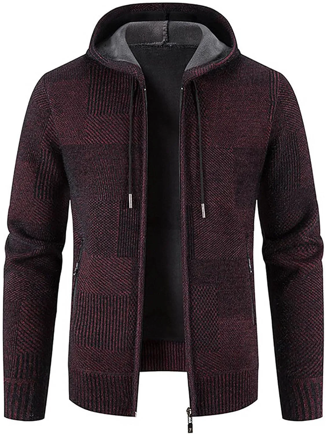 Hooded Fleece Jacket for Men Fashion Autumn Winter Thermal Coats Long Sleeve Slim Fit Sweater Cardigan Jackets