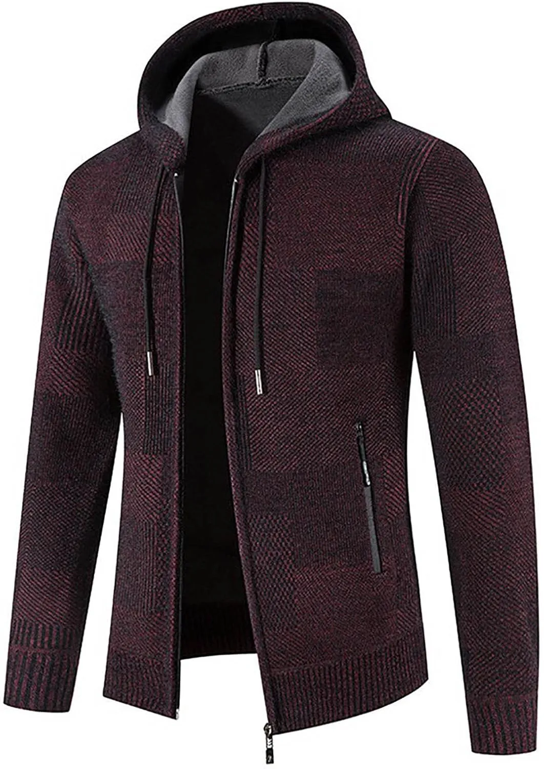 Hooded Fleece Jacket for Men Fashion Autumn Winter Thermal Coats Long Sleeve Slim Fit Sweater Cardigan Jackets